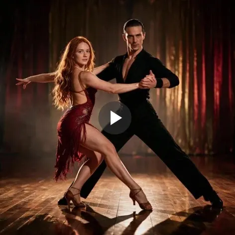 Escena de danza cinematográfica generada por IA con dos artistas.