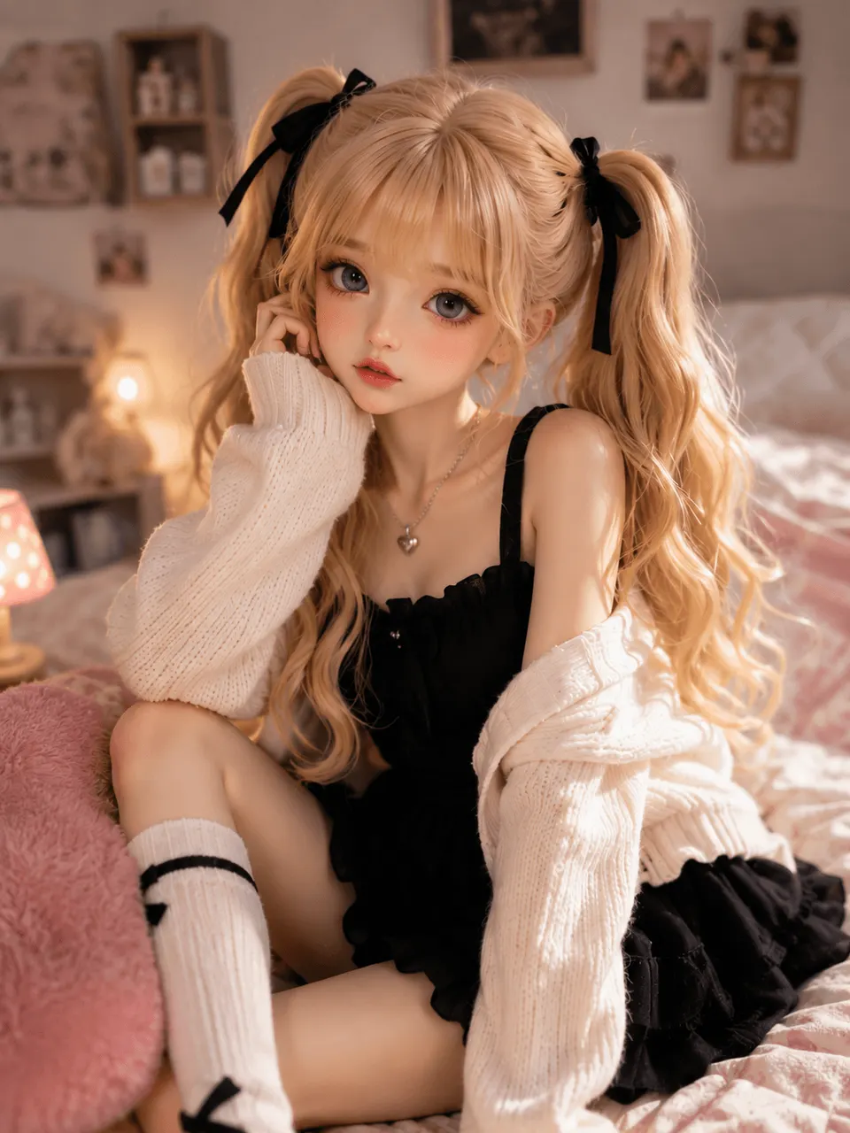Anime-style blonde doll girl created with a free AI doll generator