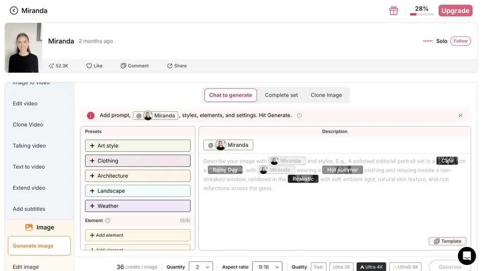 Estación de trabajo Create de APOB AI con el modelo comunitario Miranda seleccionado