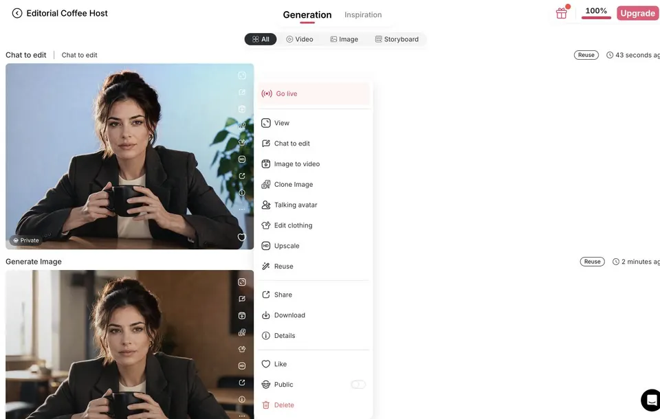 APOB AI edited result with More actions menu open and Download visible