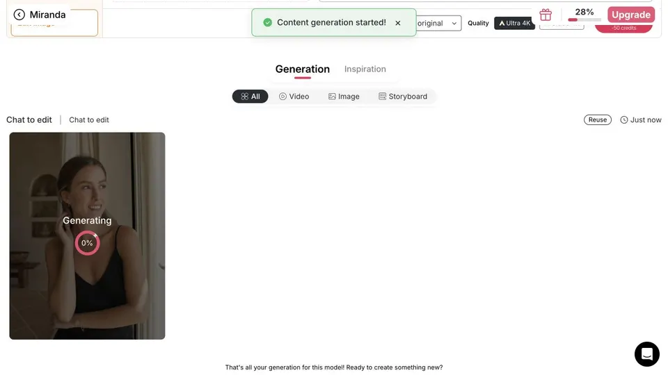 Feed de generación de APOB AI que muestra una tarea de gradación de color en curso