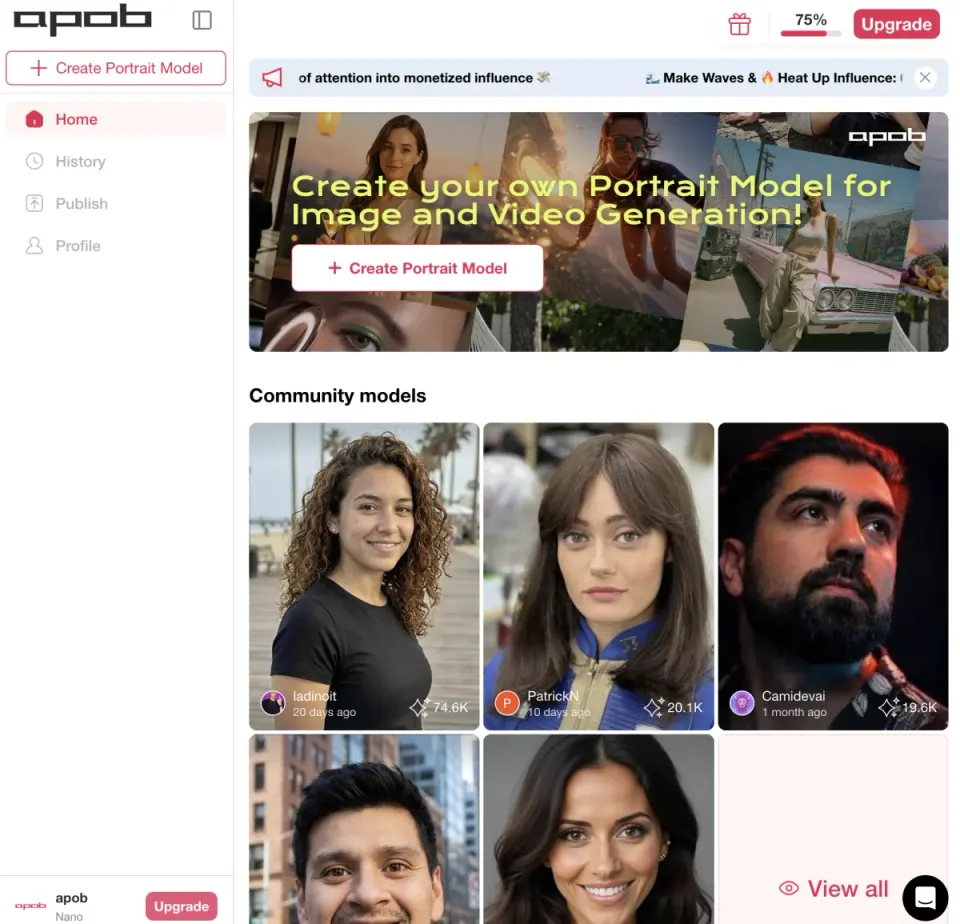 APOB AI influencer generator UI - step 4 generate and review the result