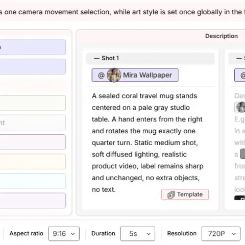 APOB AI editor de texto a video de múltiples tomas que muestra tarjetas de indicaciones de toma 1 y toma 2 separadas