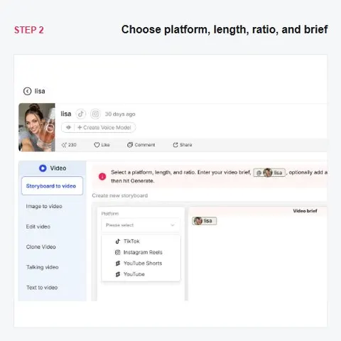 Editor de storyboard de APOB AI con el concepto y los controles de escenas
