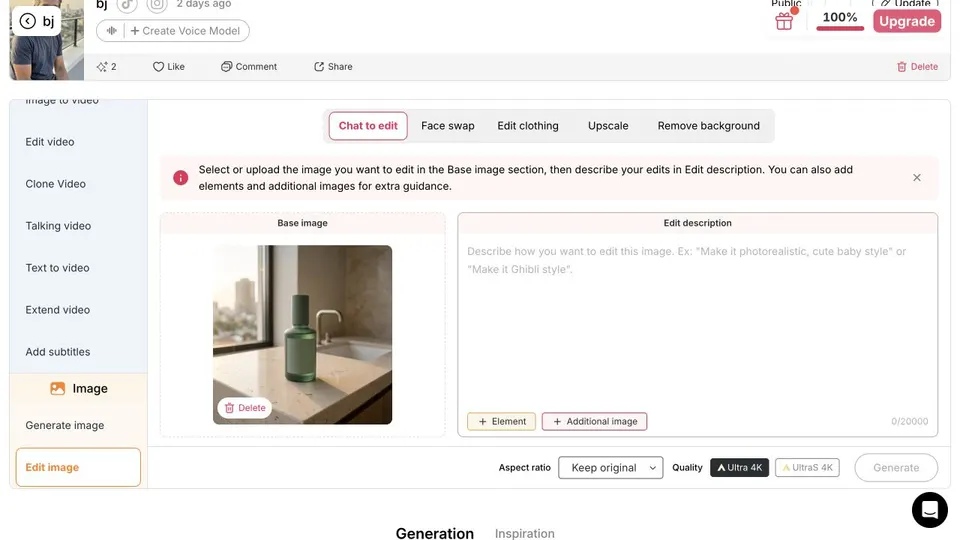 APOB Chat to edit with the generated bottle preloaded as the Base image