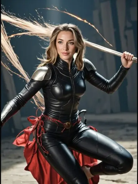 Black-armored female warrior via AI superhero generator