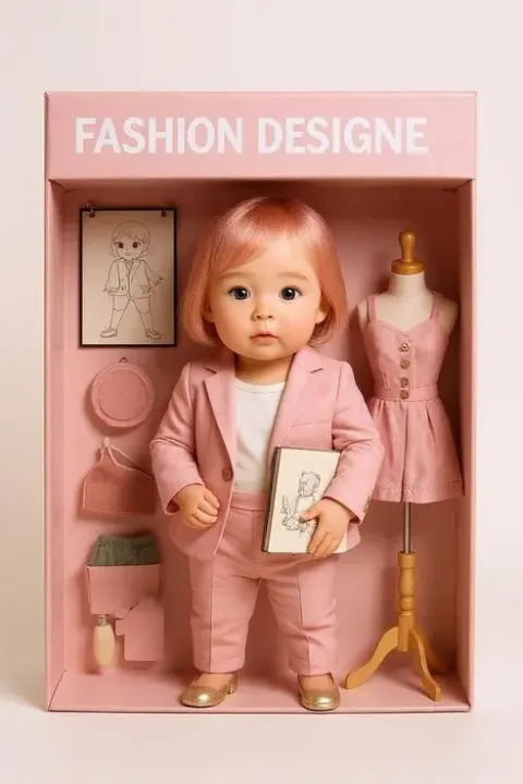 blythe doll ai generator fashion doll with sketchbook and heels.