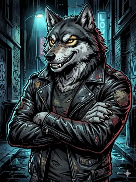 Confident wolf Furry pfp with arms crossed.
