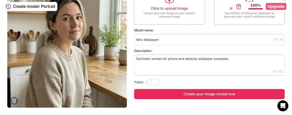 Creating a private synthetic person model for an AI phone wallpaper in APOB AI