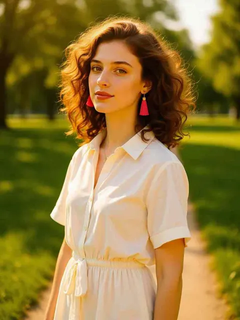 Generate an AI girl wearing white clothes resting in the park