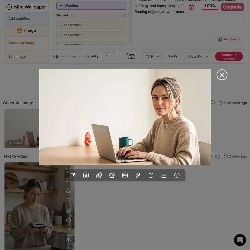 Generated 16:9 banner preview in APOB AI with a creator on the right and copy space on the left