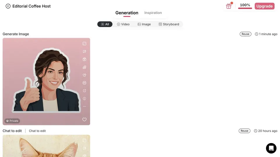 Generated fictional creator sticker with a white border on a pale-pink background before background removal