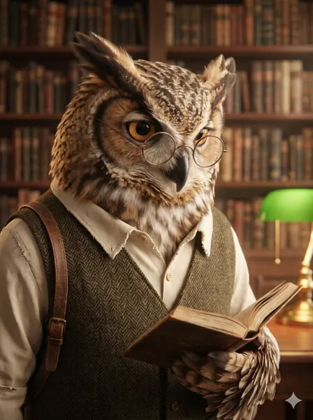 Intellectual owl Furry pfp reading a book.