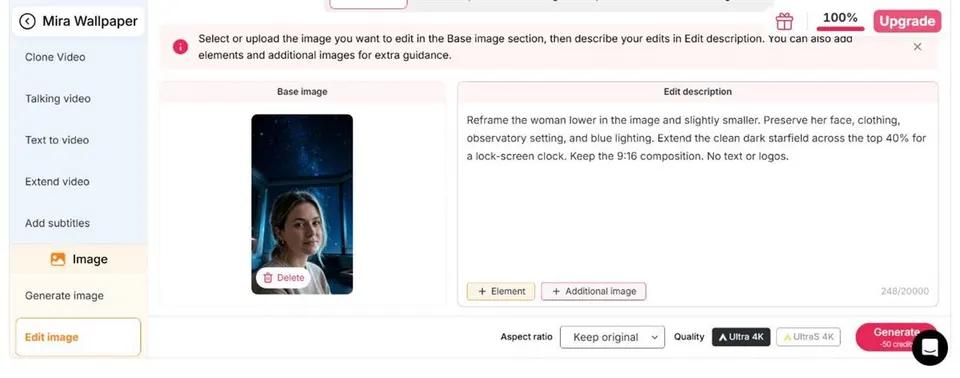 Moving a person below the lock-screen clock area with APOB AI Chat to Edit