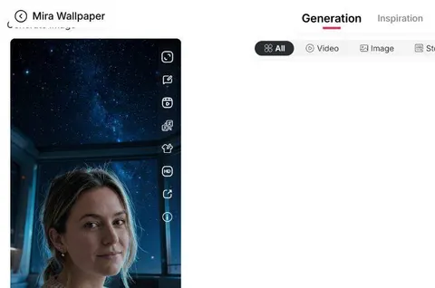 Reviewing a refined AI phone wallpaper with clear starfield space above the person