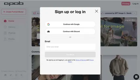Pantalla de inicio de sesión para un espacio online de corrección de color que guarda borradores de fotos y videos.