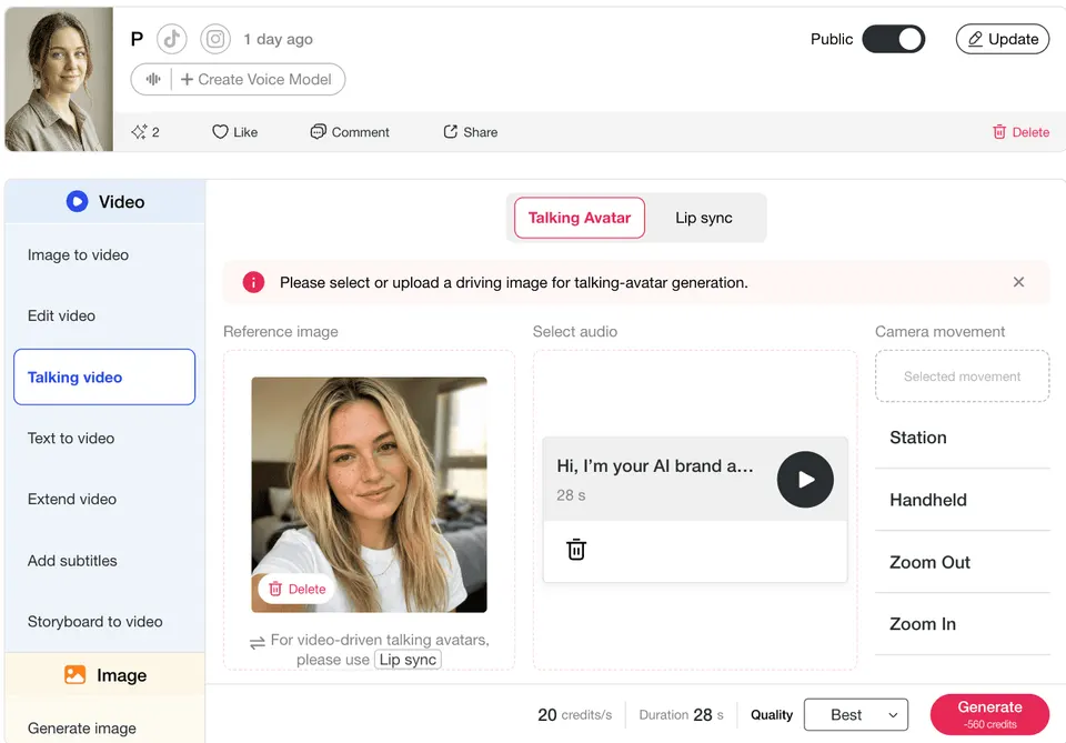 Generador de videos de avatar parlante con TTS y sincronización labial