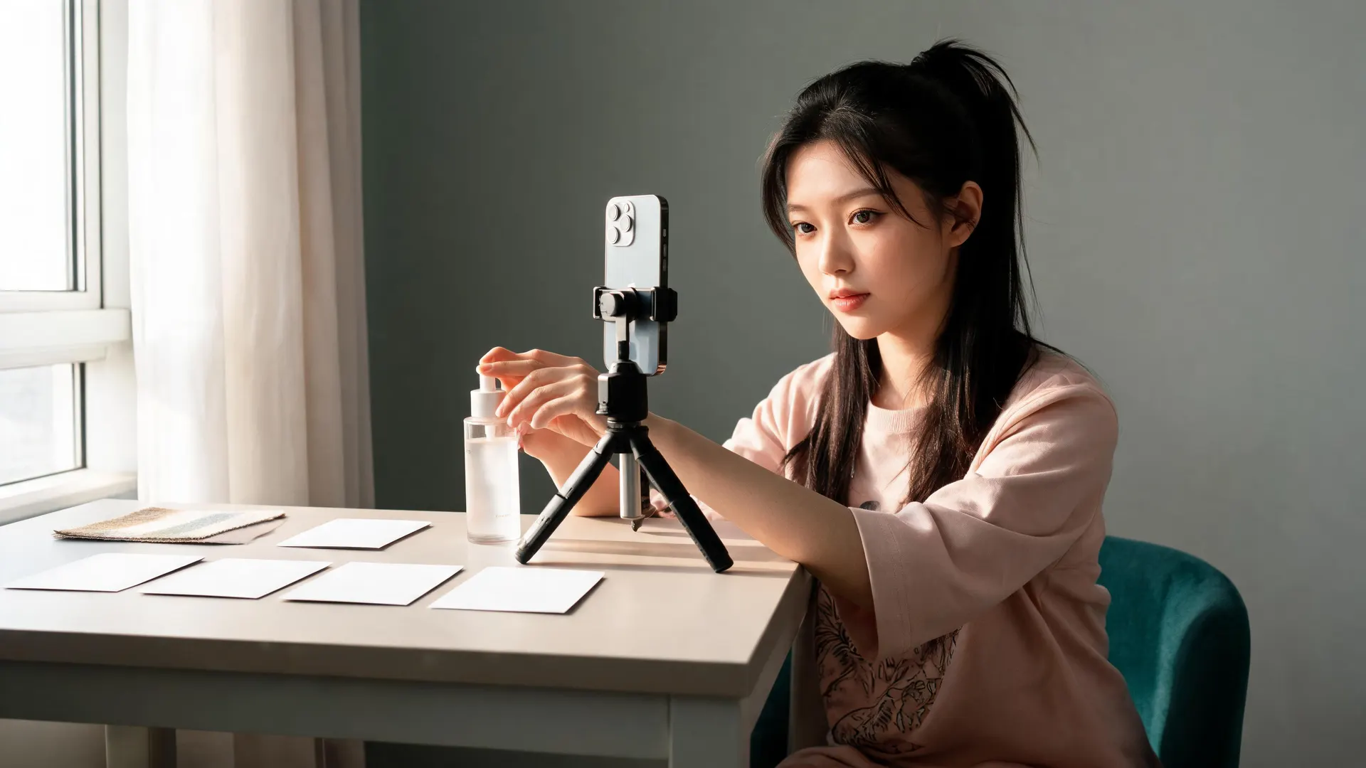 소형 스튜디오에서 통제된 제품 광고 워크플로를 테스트하는 UGC 제작자
