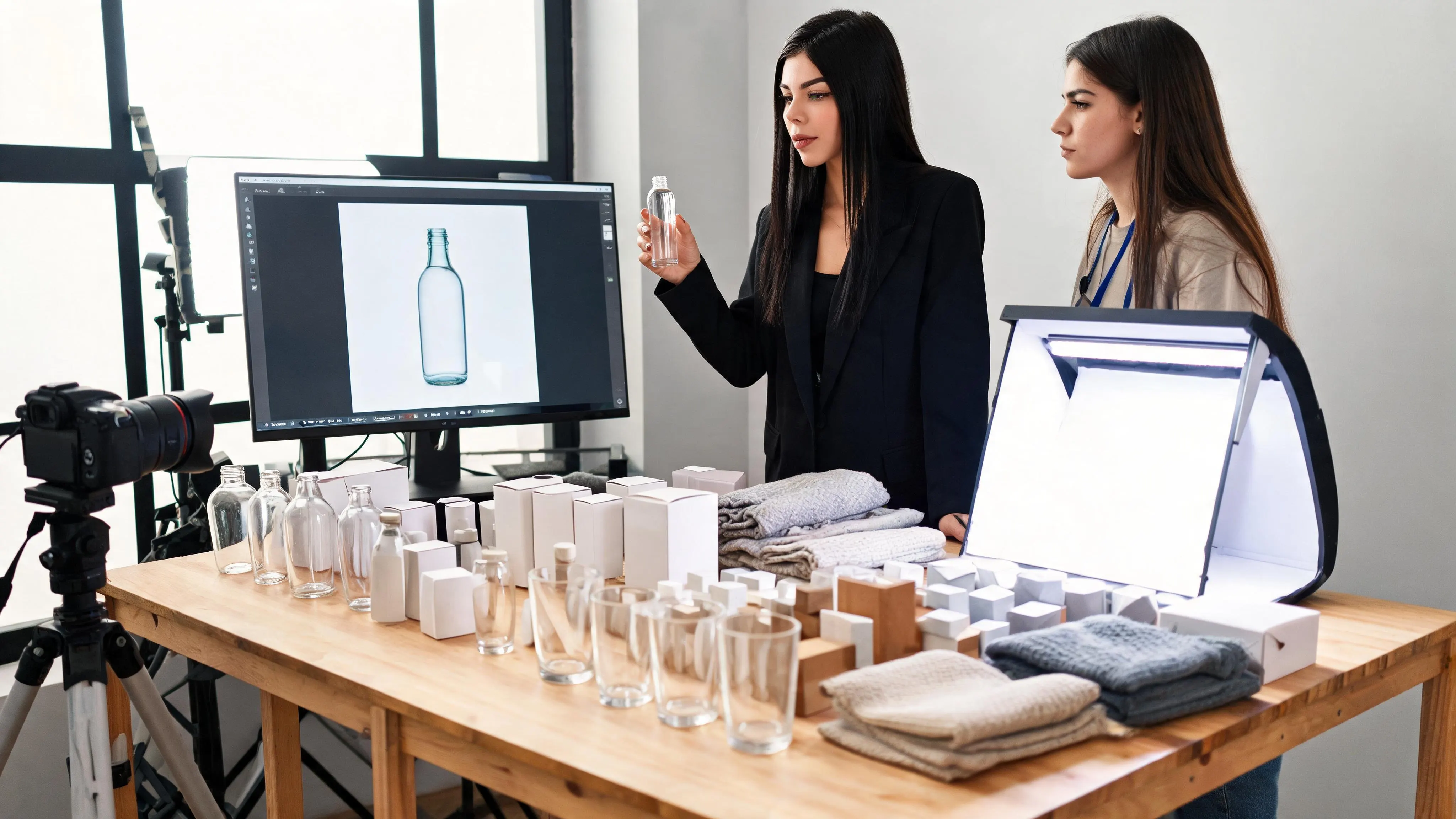 Ecommerce team reviewing a varied product catalog before a twenty-SKU handoff
